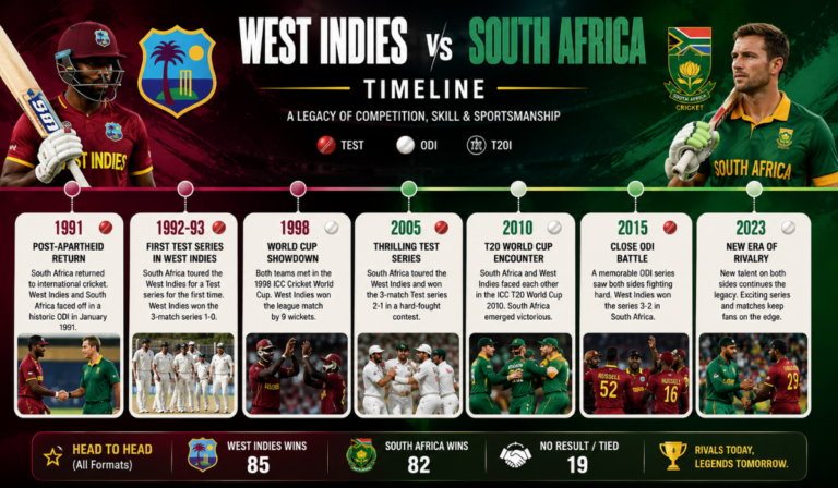 West Indies Cricket Team vs South Africa National Cricket Team Timeline