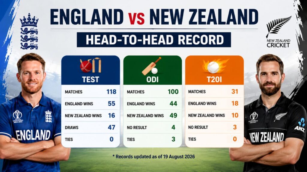 England Cricket Team vs New Zealand National Cricket Team Timeline