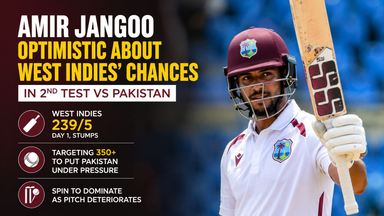 West Indies Eye 350+ as Amir Jangoo Backs Team’s Strong Position in Second Test Against Pakistan
